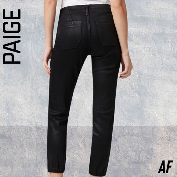 PAIGE MAISLEY JOGGER IN BLACK FOG LUXE COATING NWT SIZE 34 - Picture 4 of 11